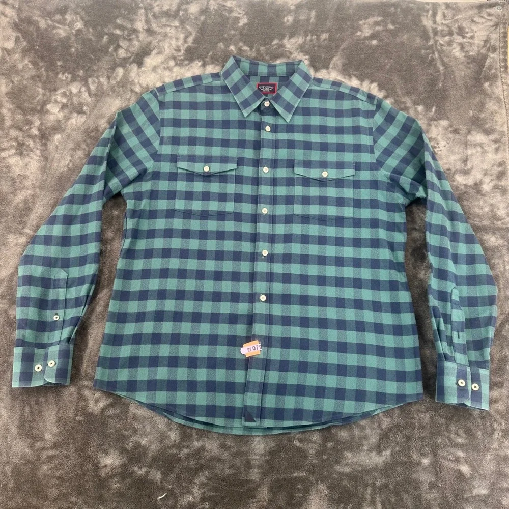 UNTUCKit Vigouroux WF Slim Fit Flannel Shirt Mens XL Green‎ Navy Buffalo Check - Picture 2 of 7